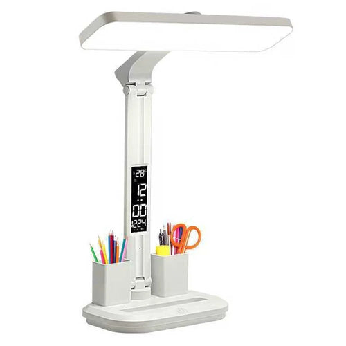 Smart LED Display Desk Lamp Eye-Care 3 Color Modes Dimmable Rechargeable with Pen Holder - 1