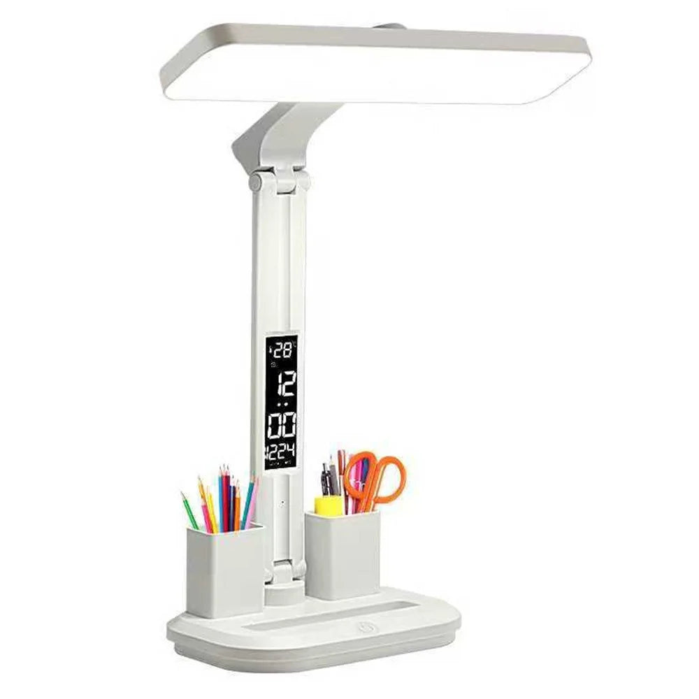 Smart LED Display Desk Lamp Eye-Care 3 Color Modes Dimmable Rechargeable with Pen Holder - 1