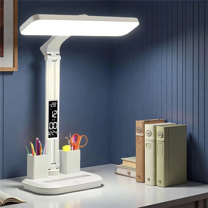 Smart LED Display Desk Lamp Eye-Care 3 Color Modes Dimmable Rechargeable with Pen Holder - 2