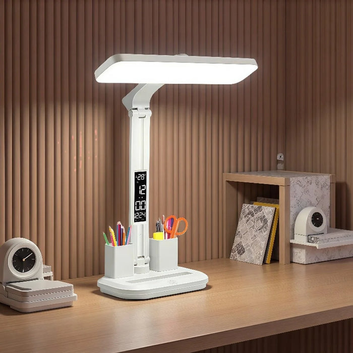 Smart LED Display Desk Lamp Eye-Care 3 Color Modes Dimmable Rechargeable with Pen Holder - 3