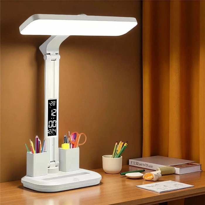 Smart LED Display Desk Lamp Eye-Care 3 Color Modes Dimmable Rechargeable with Pen Holder - 4
