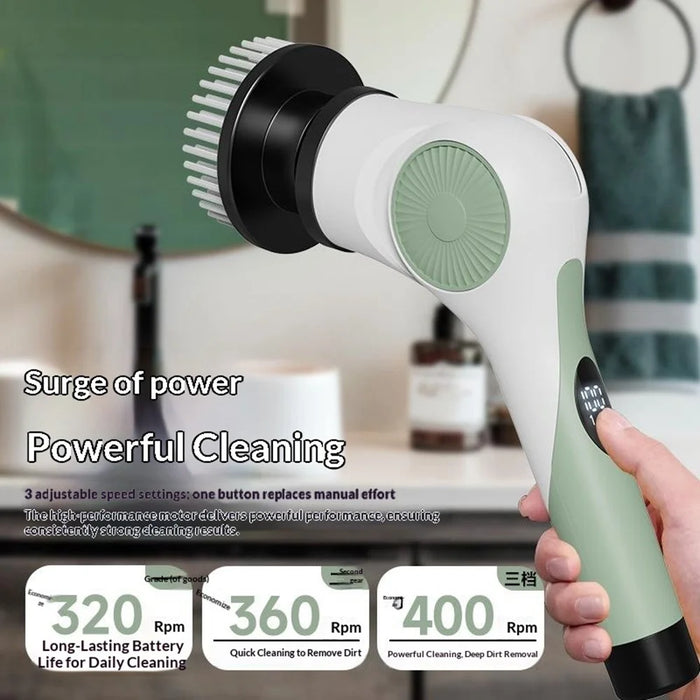 X90 IPX7 Waterproof 25W High Power 10 in 1 Cordless Electric Cleaning Brush with 10 Brush Heads - Light Green - 5