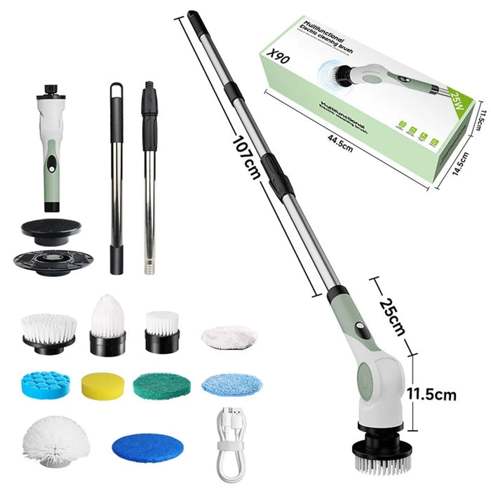 X90 IPX7 Waterproof 25W High Power 10 in 1 Cordless Electric Cleaning Brush with 10 Brush Heads - Light Green - 7