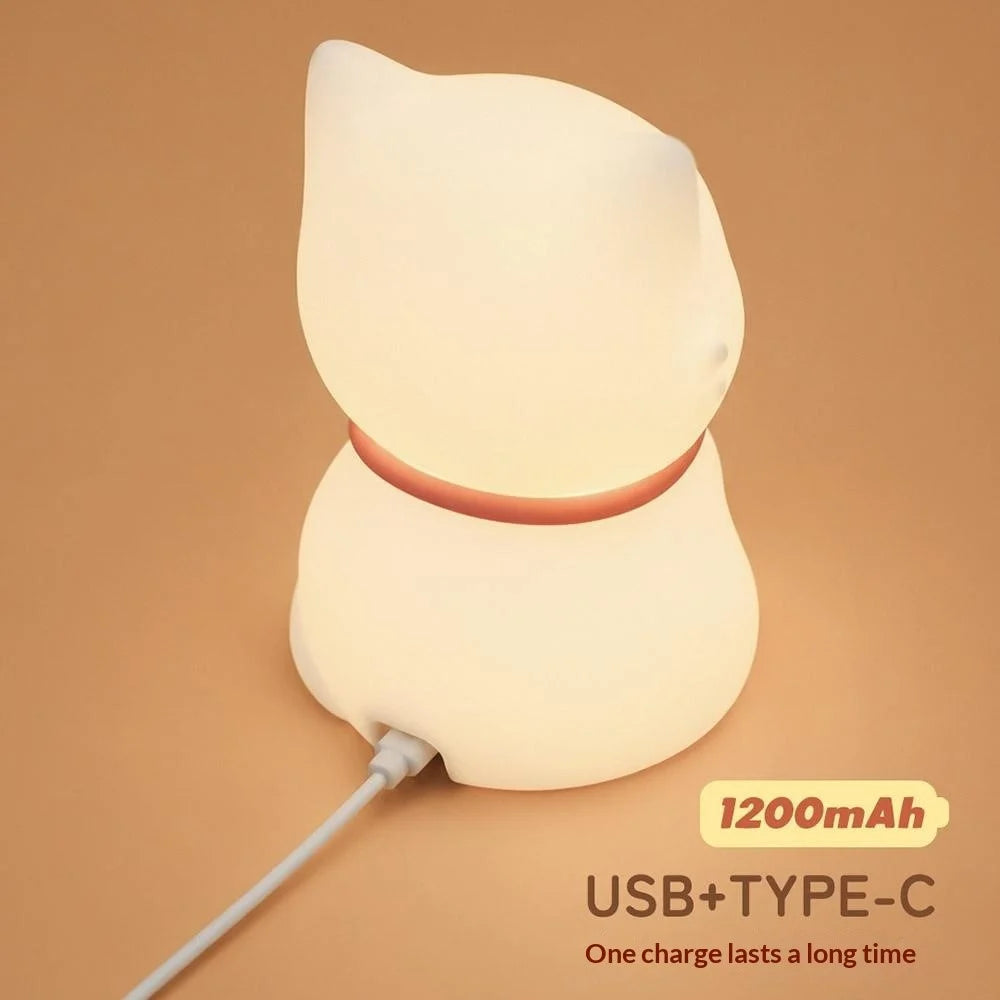 Cat Shape Silicone Night Light 1200mAh Rechargeable Touch Control Warm White LED Bedside Lamp - 6