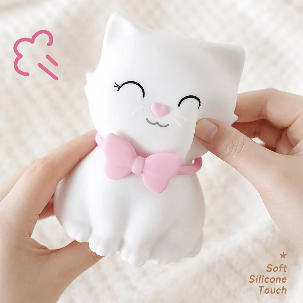 Cat Shape Silicone Night Light 1200mAh Rechargeable Touch Control Warm White LED Bedside Lamp - 7