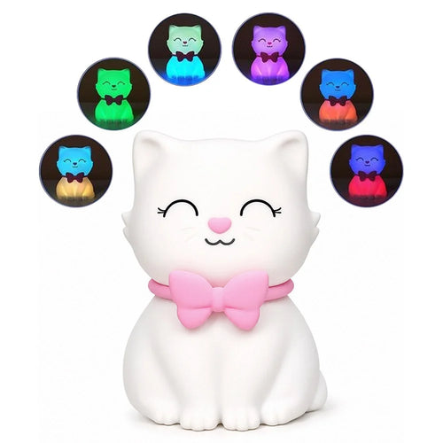 Cat Shape Silicone Night Light 1200mAh USB-C Rechargeable 7-Color Touch LED Lamp for Kids Bedroom - 1