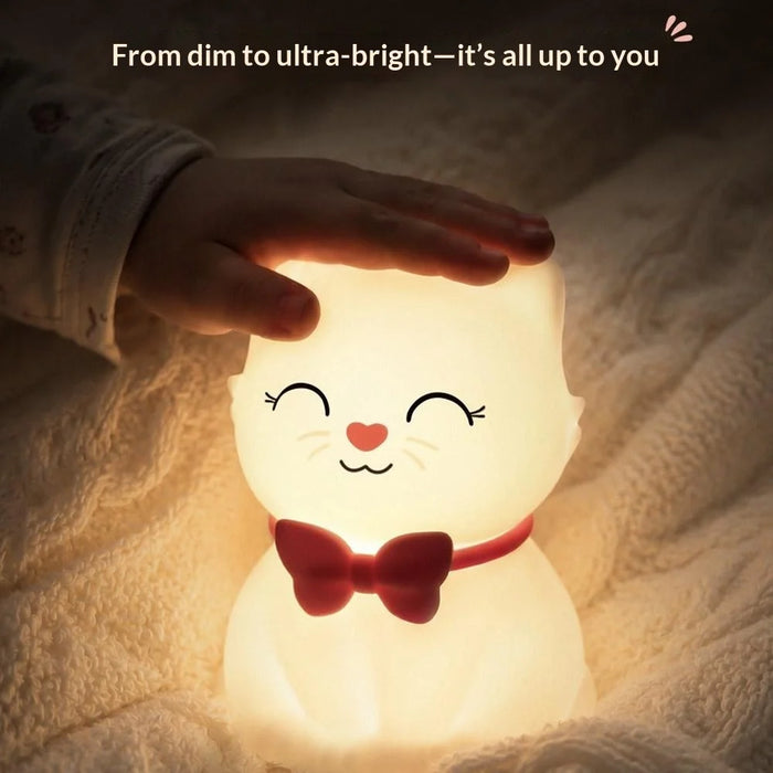 Cat Shape Silicone Night Light 1200mAh USB-C Rechargeable 7-Color Touch LED Lamp for Kids Bedroom - 3