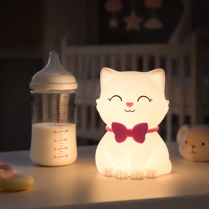 Cat Shape Silicone Night Light 1200mAh USB-C Rechargeable 7-Color Touch LED Lamp for Kids Bedroom - 5