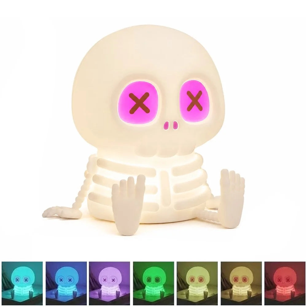 Halloween Skeleton LED Night Light Touch Control 7-Color RGB 1200mAh USB Rechargeable Silicone Lamp - 1
