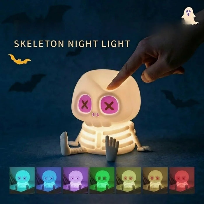 Halloween Skeleton LED Night Light Touch Control 7-Color RGB 1200mAh USB Rechargeable Silicone Lamp - 4