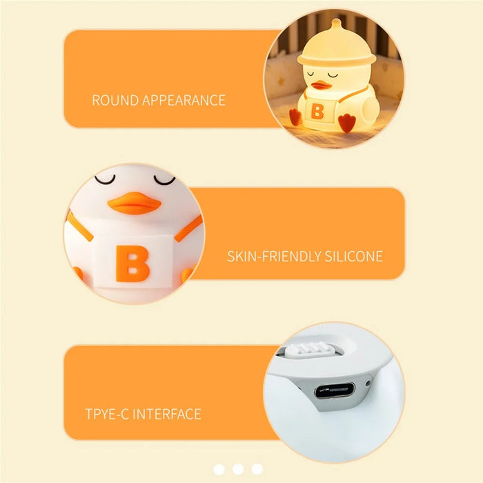 Duck Shape Silicone Night Light 2000mAh USB Rechargeable 3-Level Brightness Touch Control for Kids Room - 5