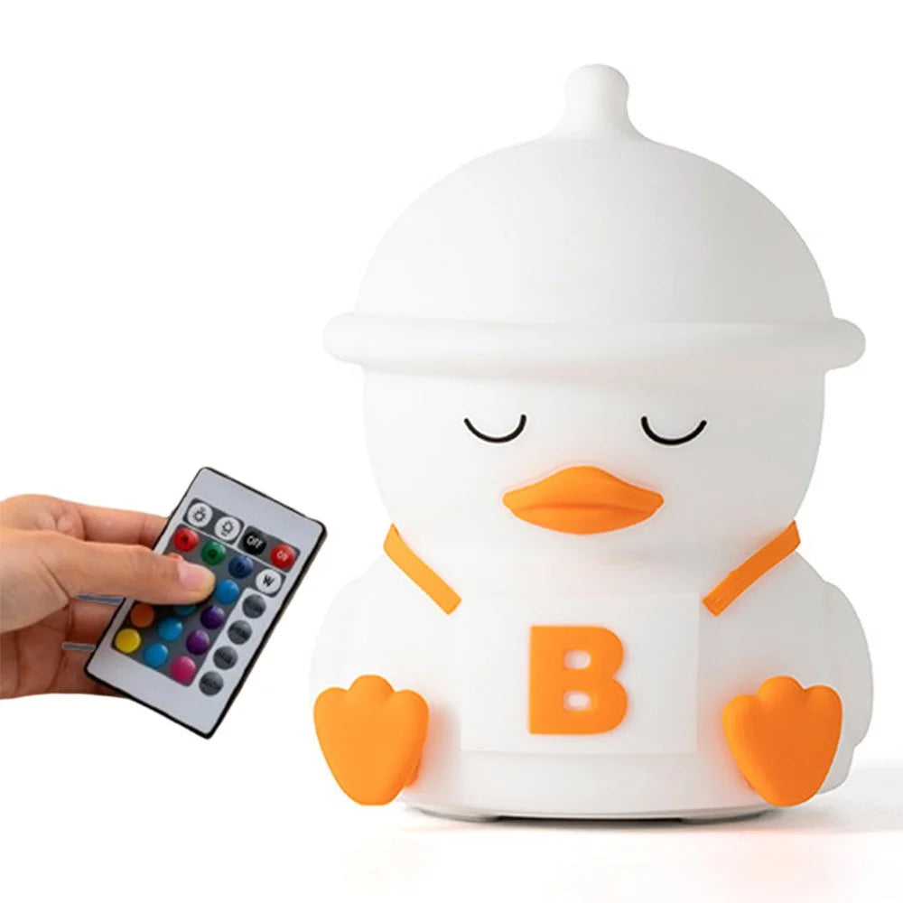 Duck Shape Silicone Night Light RGB 7-Color Touch Bedside Lamp USB Rechargeable with Remote for Kids Room - 1
