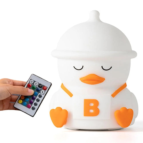 Duck Shape Silicone Night Light RGB 7-Color Touch Bedside Lamp USB Rechargeable with Remote for Kids Room - 1