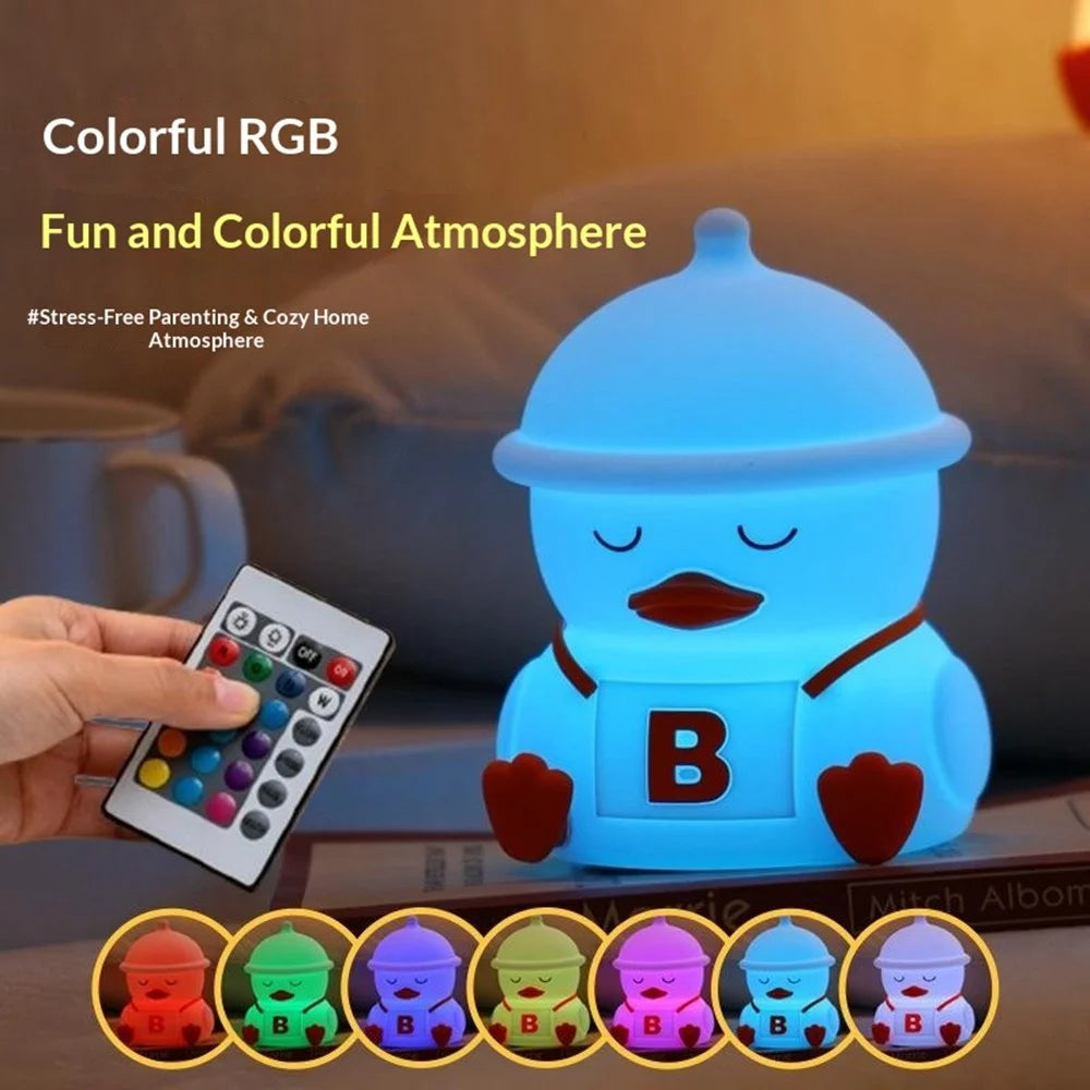 Duck Shape Silicone Night Light RGB 7-Color Touch Bedside Lamp USB Rechargeable with Remote for Kids Room - 3
