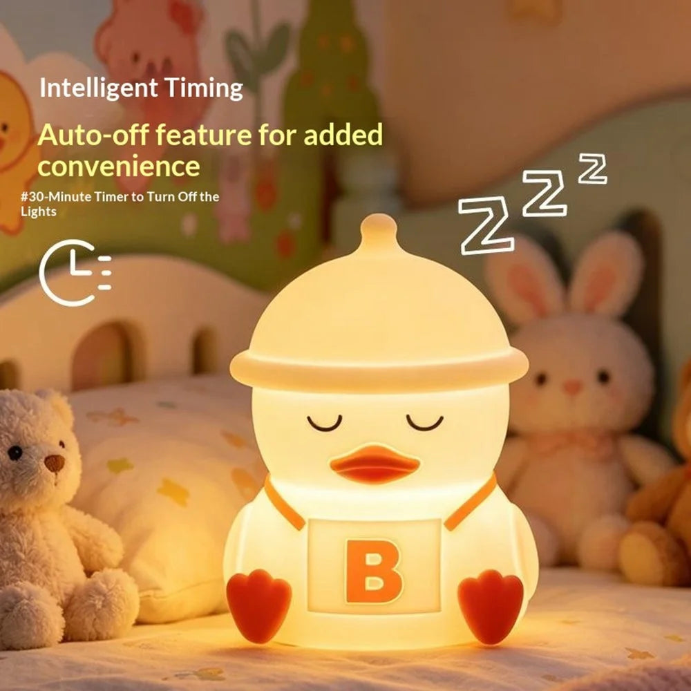 Duck Shape Silicone Night Light RGB 7-Color Touch Bedside Lamp USB Rechargeable with Remote for Kids Room - 4