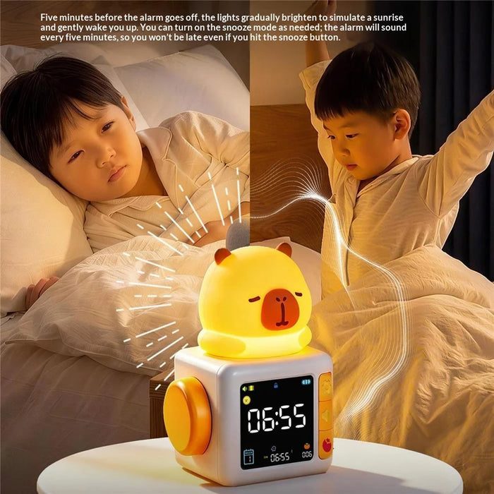 Kids Smart Alarm Clock with Sunrise Wake-Up Light White Noise Night Light Pomodoro Timer Cute Animal Design - Capybara - 3