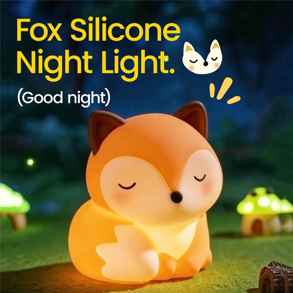A084 Fox Silicone Night Light Touch Control 3-Level Warm Light 1200mAh Rechargeable Bedside Lamp - Orange - 2