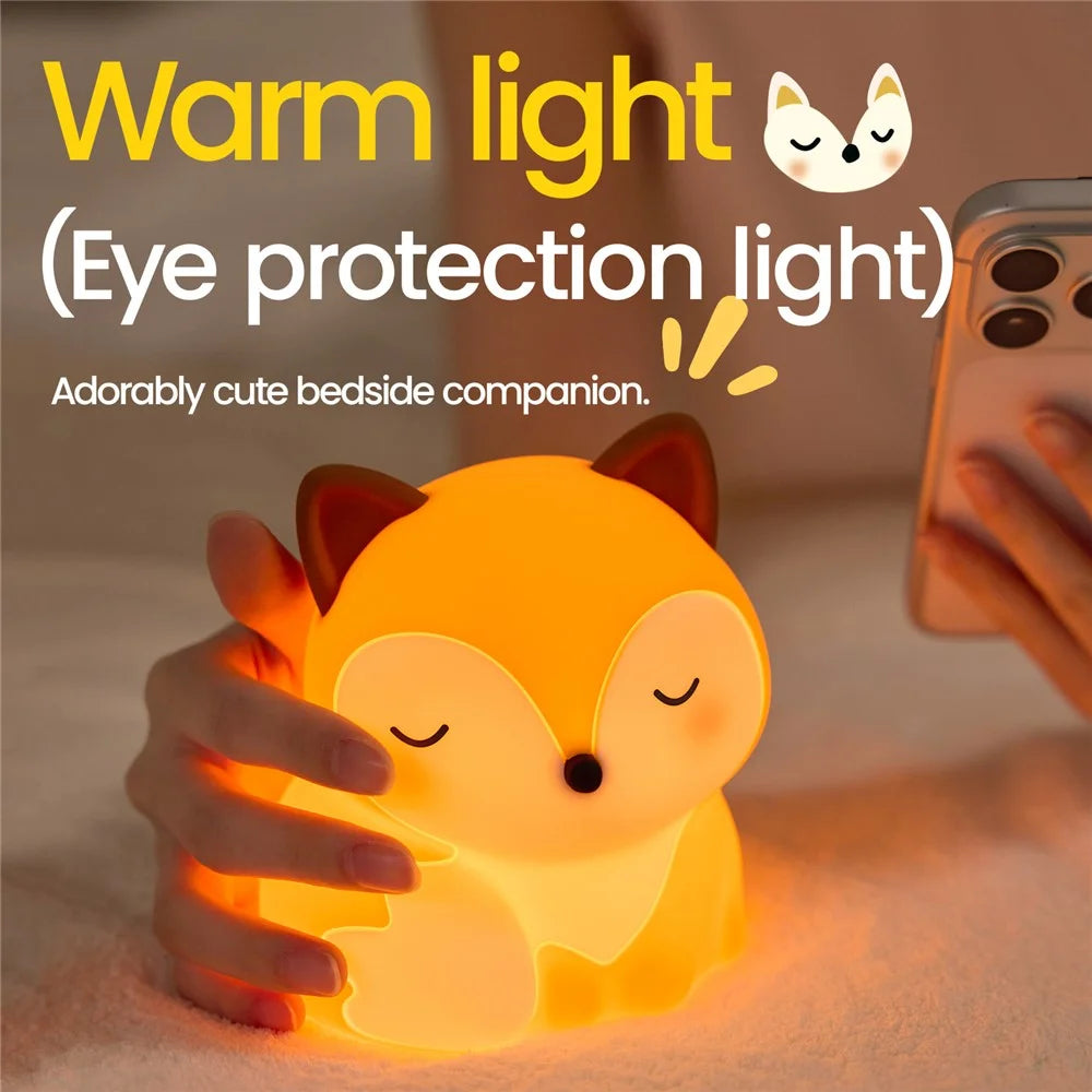 A084 Fox Silicone Night Light Touch Control 3-Level Warm Light 1200mAh Rechargeable Bedside Lamp - Orange - 3