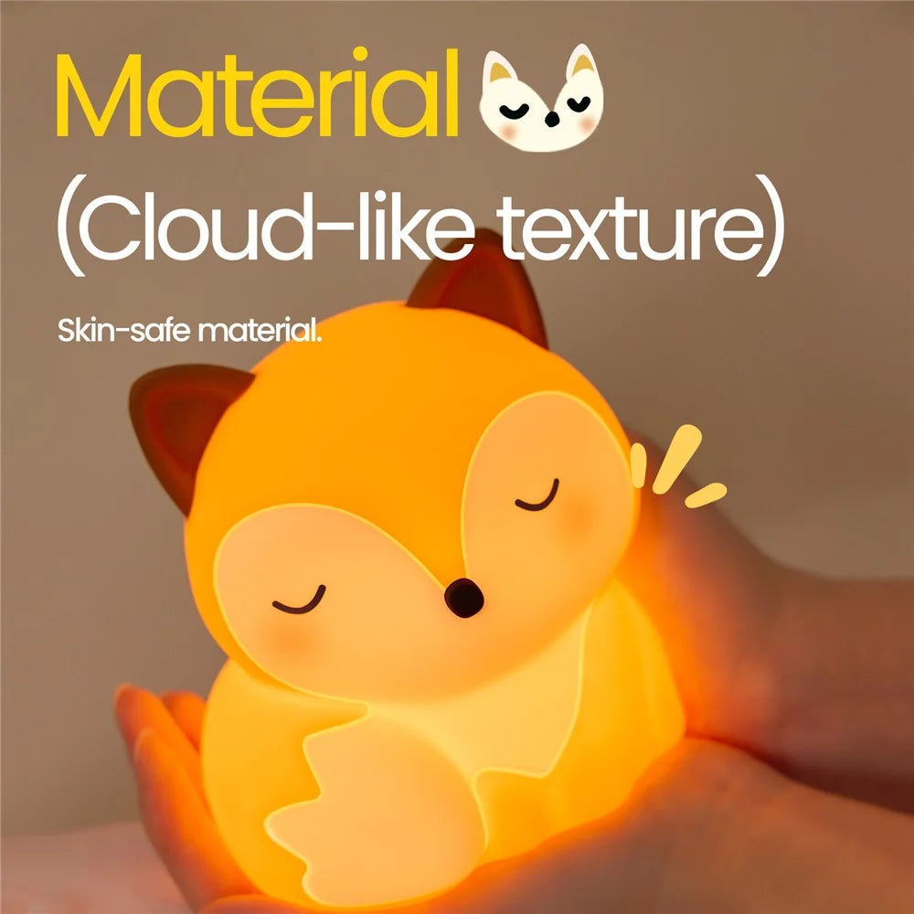 A084 Fox Silicone Night Light Touch Control 3-Level Warm Light 1200mAh Rechargeable Bedside Lamp - Orange - 5