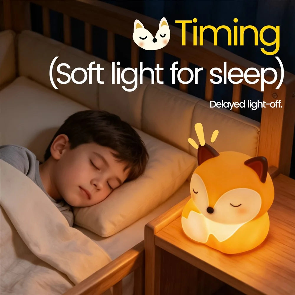 A084 Fox Silicone Night Light Touch Control 3-Level Warm Light 1200mAh Rechargeable Bedside Lamp - Orange - 6