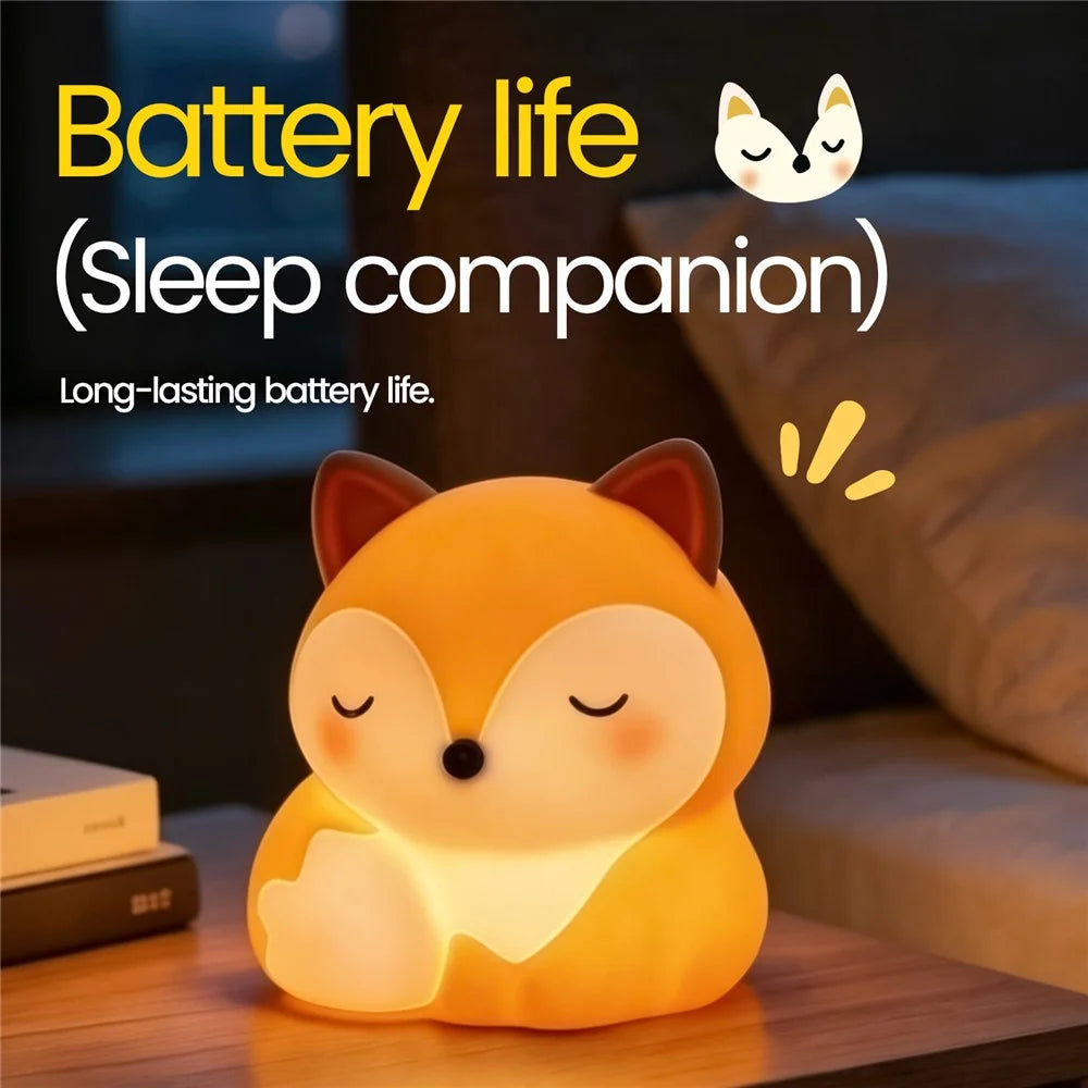 A084 Fox Silicone Night Light Touch Control 3-Level Warm Light 1200mAh Rechargeable Bedside Lamp - Orange - 7