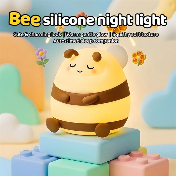 A086 Bee Silicone Night Light Touch Control 3-Level Brightness 1200mAh 30min Timer Warm Glow for Bedside - Beige - 2