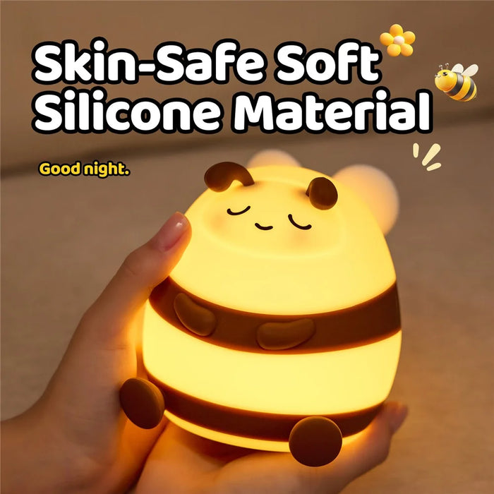 A086 Bee Silicone Night Light Touch Control 3-Level Brightness 1200mAh 30min Timer Warm Glow for Bedside - Beige - 5