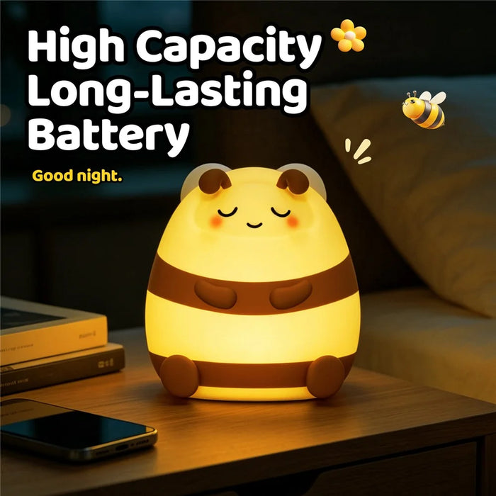A086 Bee Silicone Night Light Touch Control 3-Level Brightness 1200mAh 30min Timer Warm Glow for Bedside - Beige - 7