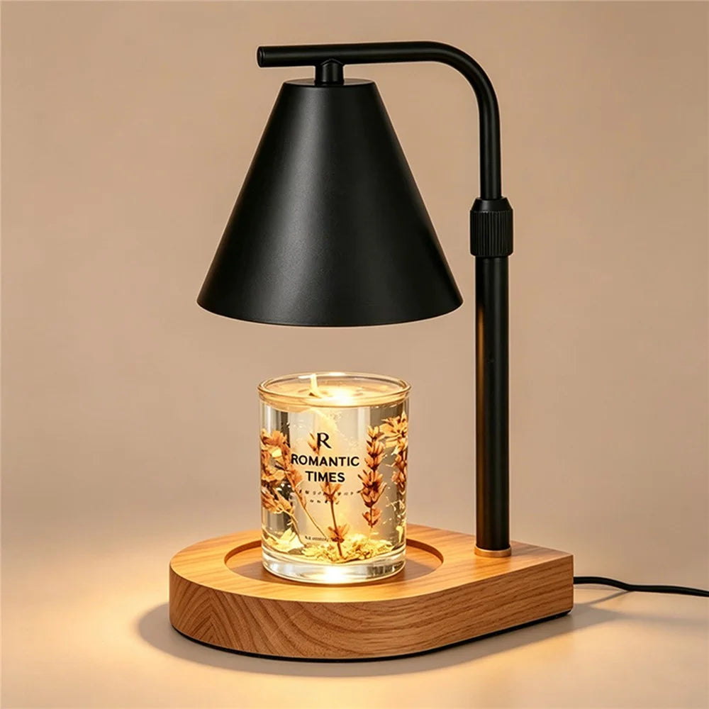 Solid Wood Candle Warmer Lamp Dimmable Timer 2H / 4H / 8H Electric Wax Melter for Home - Black Lampshade+Solid Wood Base (EU Plug) - 1