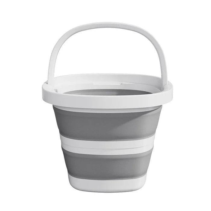 Size M 5L Folding Water Bucket PP+TPR Collapsible Portable Bucket for Outdoor Camping - White Gray - 1