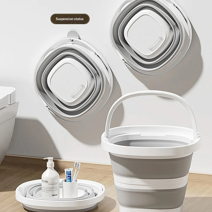 Size M 5L Folding Water Bucket PP+TPR Collapsible Portable Bucket for Outdoor Camping - White Gray - 2