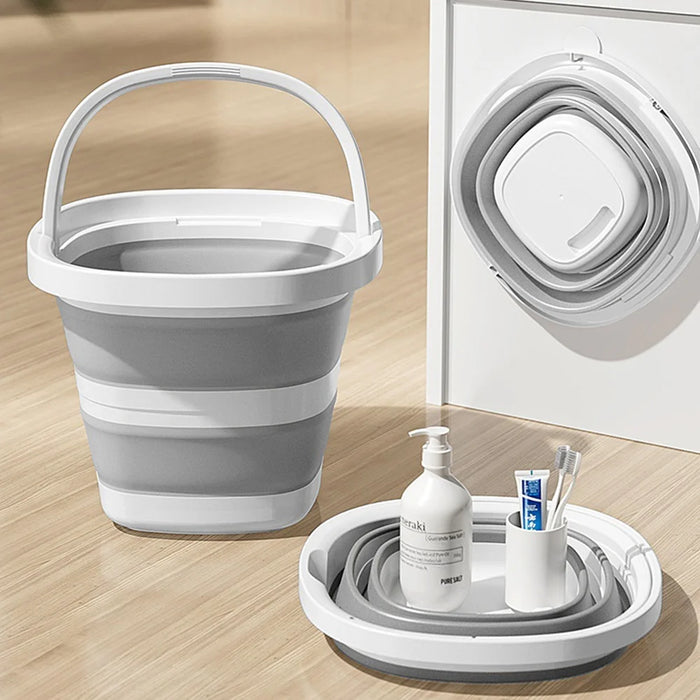 Size M 5L Folding Water Bucket PP+TPR Collapsible Portable Bucket for Outdoor Camping - White Gray - 3