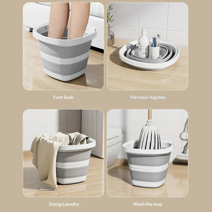 Size M 5L Folding Water Bucket PP+TPR Collapsible Portable Bucket for Outdoor Camping - White Gray - 4