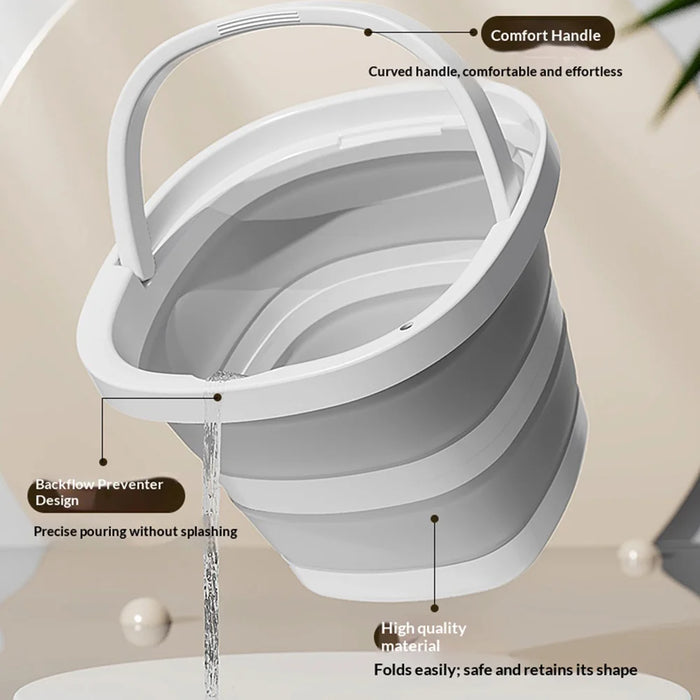 Size M 5L Folding Water Bucket PP+TPR Collapsible Portable Bucket for Outdoor Camping - White Gray - 5