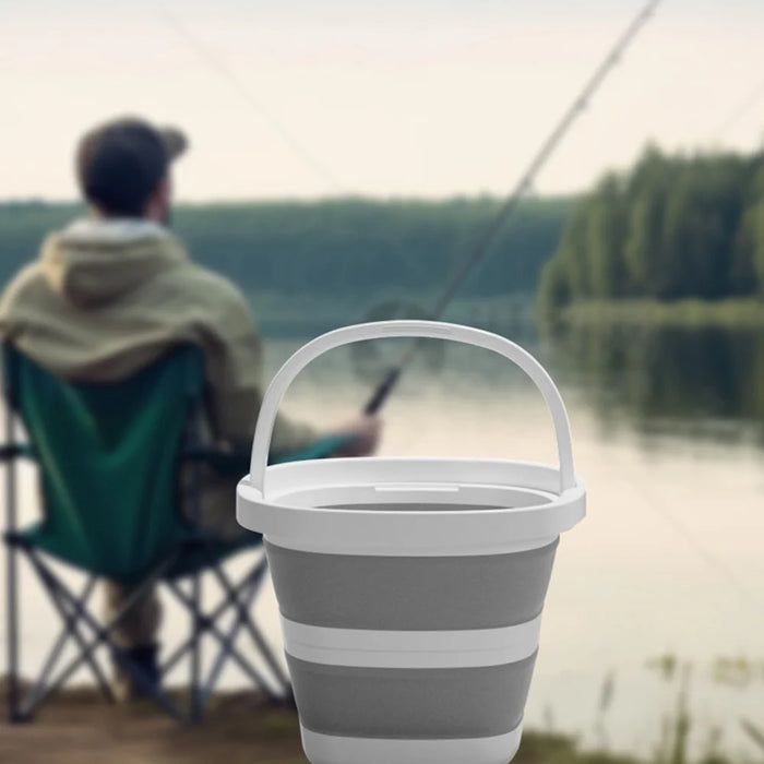 Size M 5L Folding Water Bucket PP+TPR Collapsible Portable Bucket for Outdoor Camping - White Gray - 6