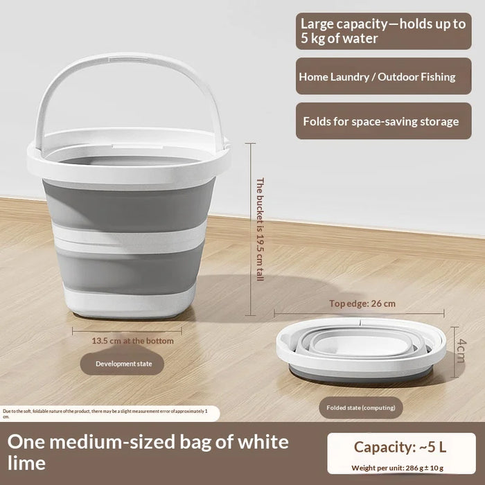 Size M 5L Folding Water Bucket PP+TPR Collapsible Portable Bucket for Outdoor Camping - White Gray - 7