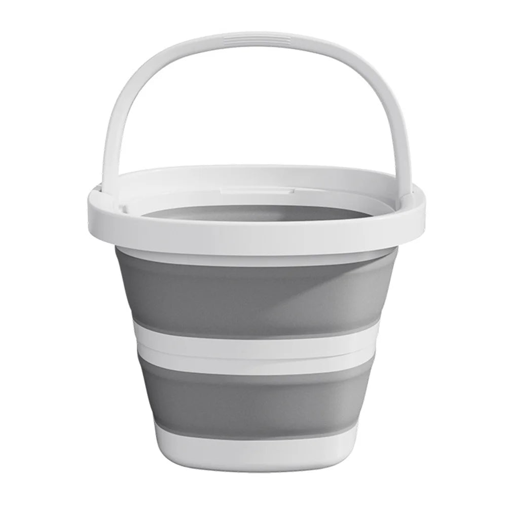 Size L 10L Folding Water Bucket PP+TPR Collapsible Portable Bucket for Outdoor Camping - White Gray - 1