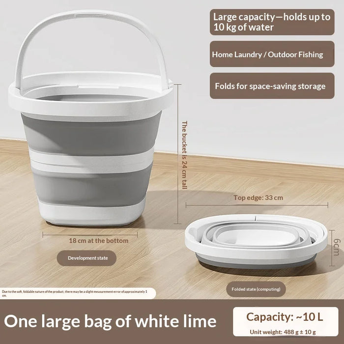 Size L 10L Folding Water Bucket PP+TPR Collapsible Portable Bucket for Outdoor Camping - White Gray - 2