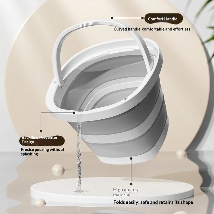Size L 10L Folding Water Bucket PP+TPR Collapsible Portable Bucket for Outdoor Camping - White Gray - 3