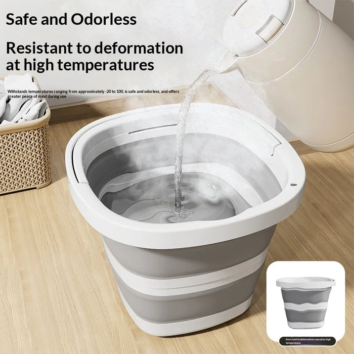 Size L 10L Folding Water Bucket PP+TPR Collapsible Portable Bucket for Outdoor Camping - White Gray - 4