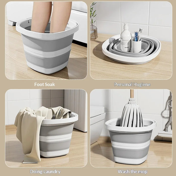 Size L 10L Folding Water Bucket PP+TPR Collapsible Portable Bucket for Outdoor Camping - White Gray - 5