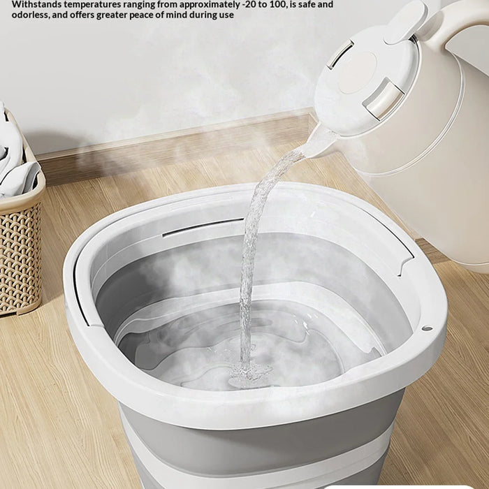 Size L 10L Folding Water Bucket PP+TPR Collapsible Portable Bucket for Outdoor Camping - White Gray - 6
