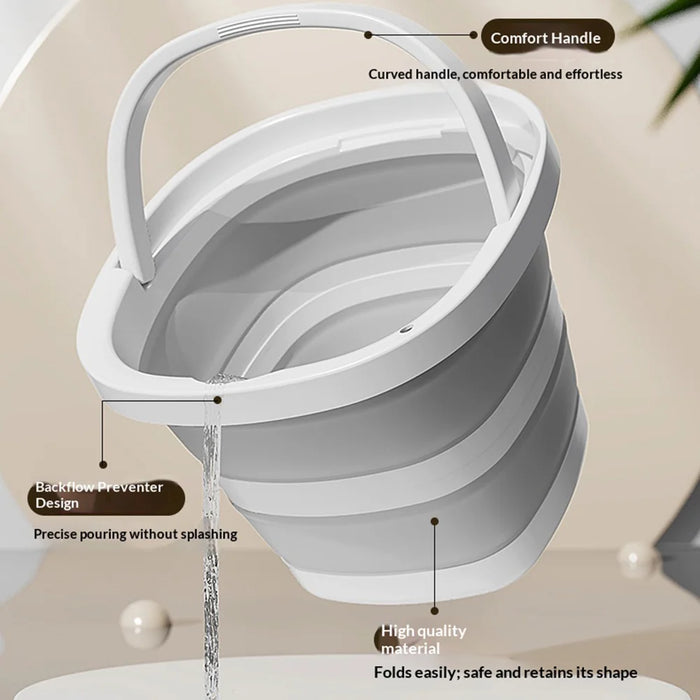 Size L 10L Folding Water Bucket PP+TPR Collapsible Portable Bucket for Outdoor Camping - White Gray - 7