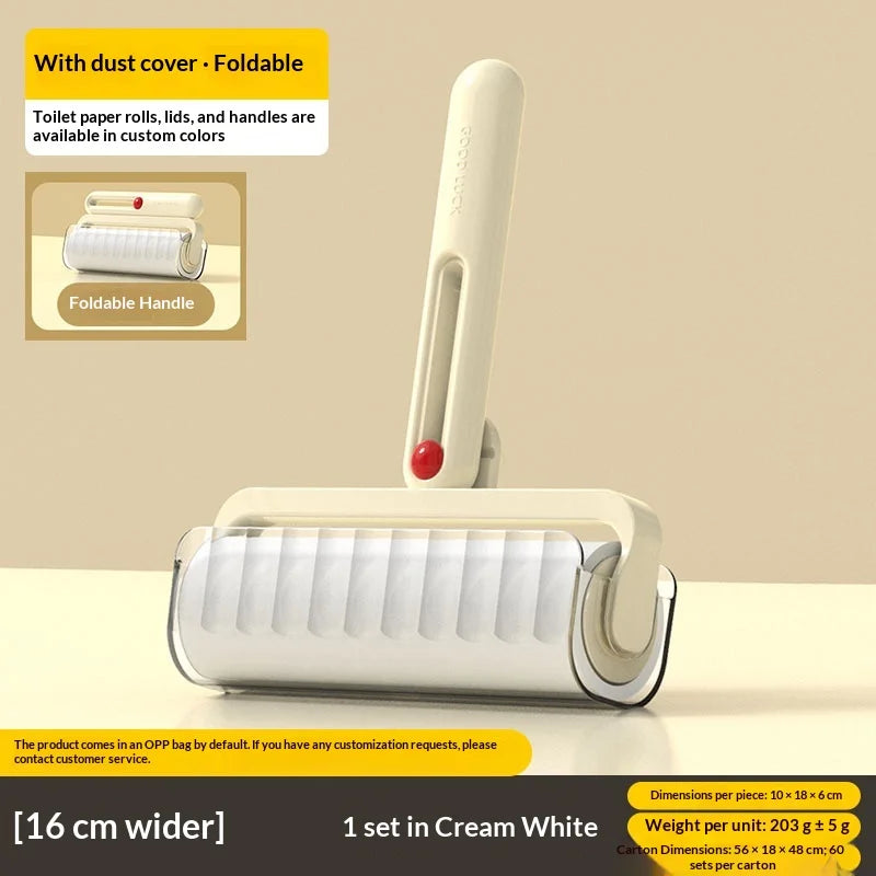 Folding Lint Roller 16cm Width Strong Adhesive Pet Hair Remover with 180 Degree Foldable Handle - Cream White - 2