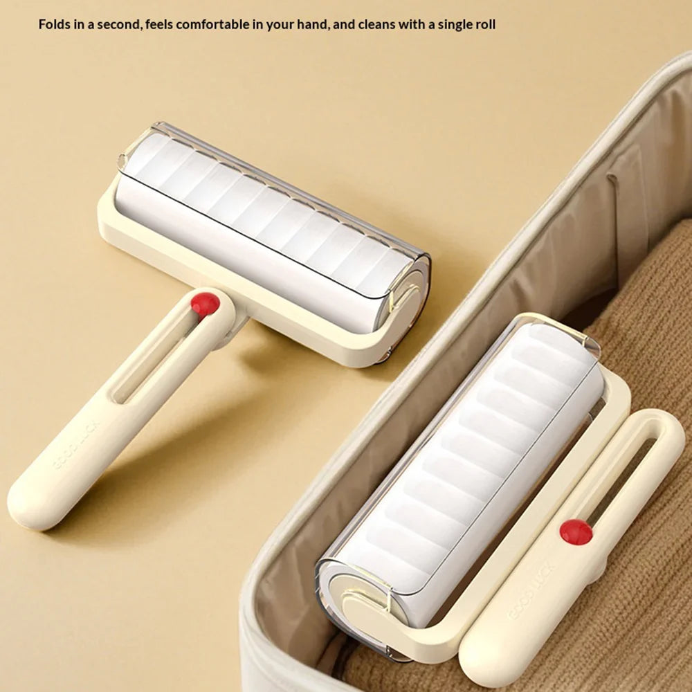 Folding Lint Roller 16cm Width Strong Adhesive Pet Hair Remover with 180 Degree Foldable Handle - Cream White - 3