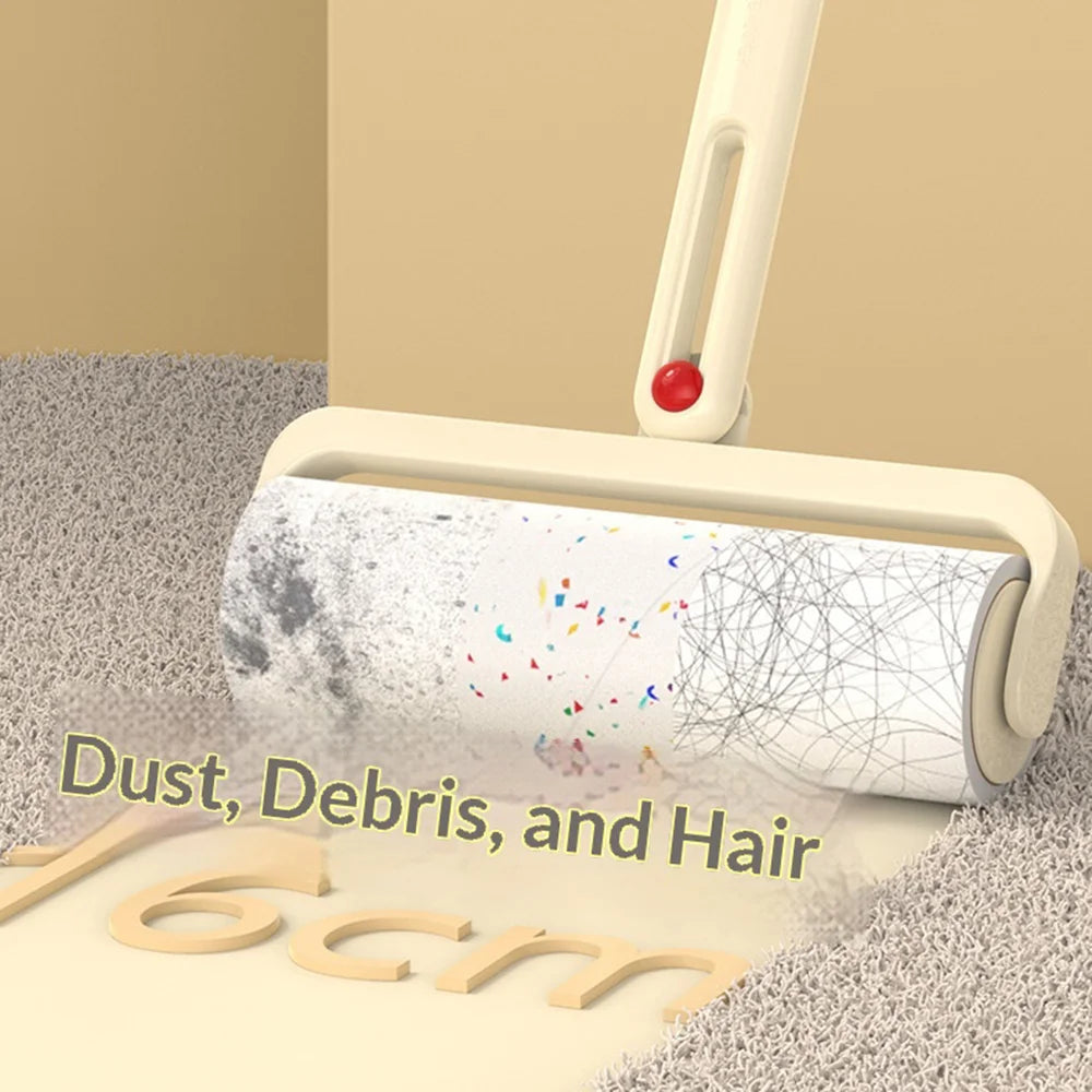 Folding Lint Roller 16cm Width Strong Adhesive Pet Hair Remover with 180 Degree Foldable Handle - Cream White - 5