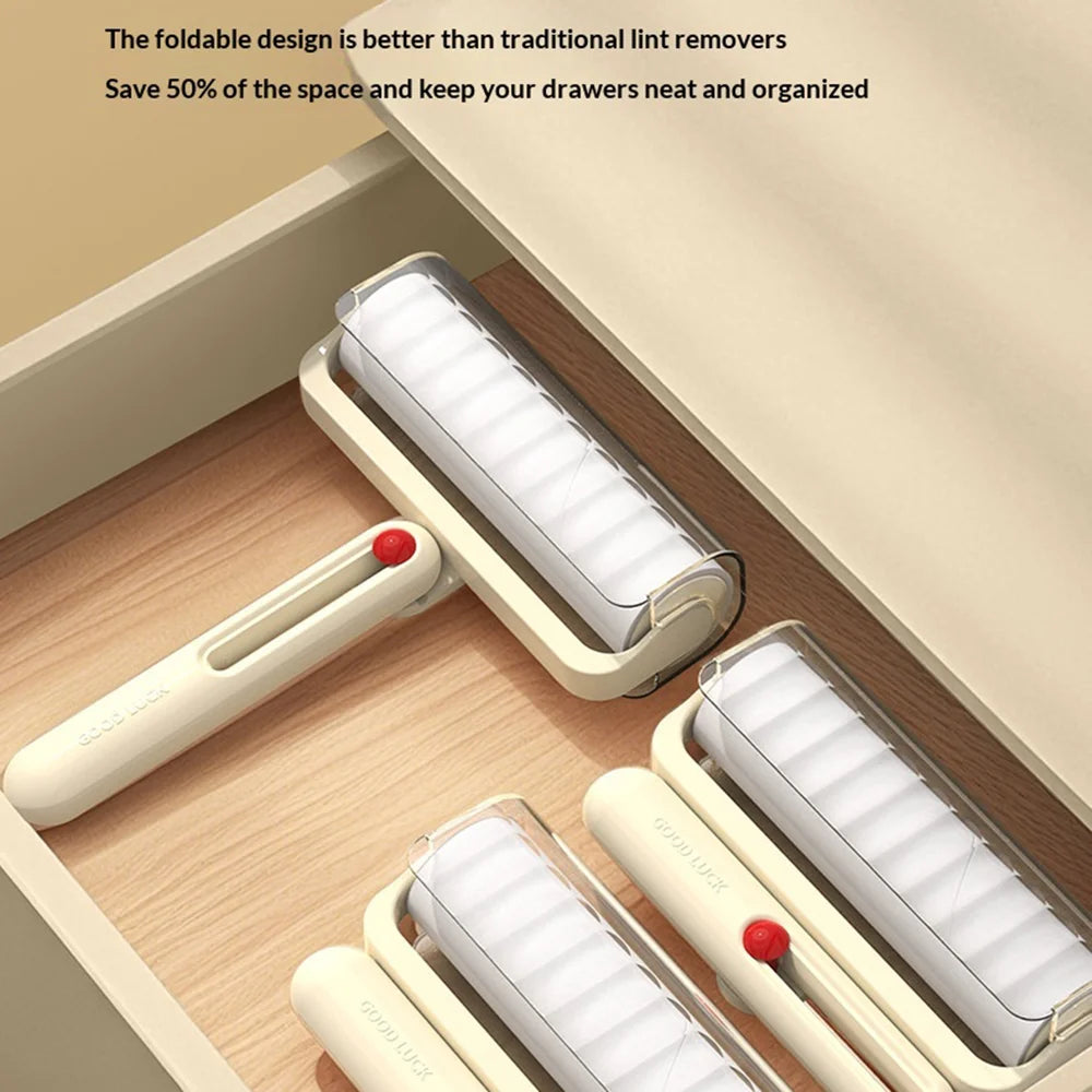 Folding Lint Roller 16cm Width Strong Adhesive Pet Hair Remover with 180 Degree Foldable Handle - Cream White - 7