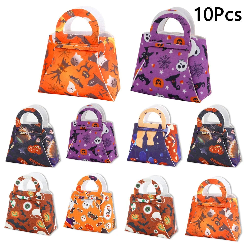 10PCS Kids Halloween Gift Tote Bags Candy Treat Bags Felt Party Supplies Organizer (Mixed Colors) - 1