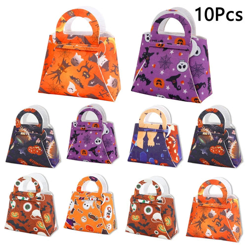 10PCS Kids Halloween Gift Tote Bags Candy Treat Bags Felt Party Supplies Organizer (Mixed Colors) - 1