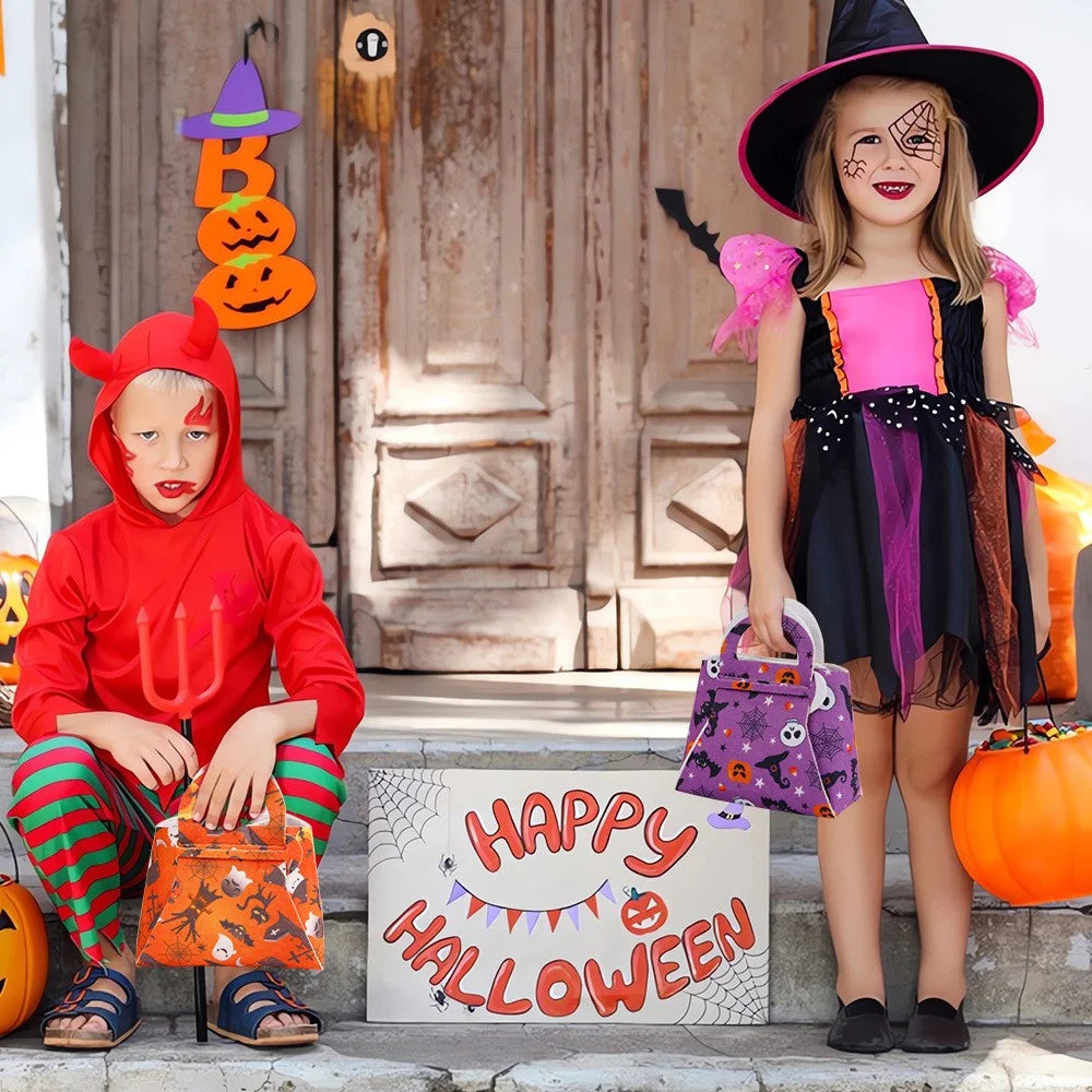 10PCS Kids Halloween Gift Tote Bags Candy Treat Bags Felt Party Supplies Organizer (Mixed Colors) - 2